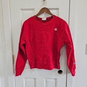 Champion Reverse Weave Red Crewneck Sweatshirt GF750 Embroidered Logo Small